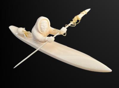 Seal Hunter with Spear in a Qayaq